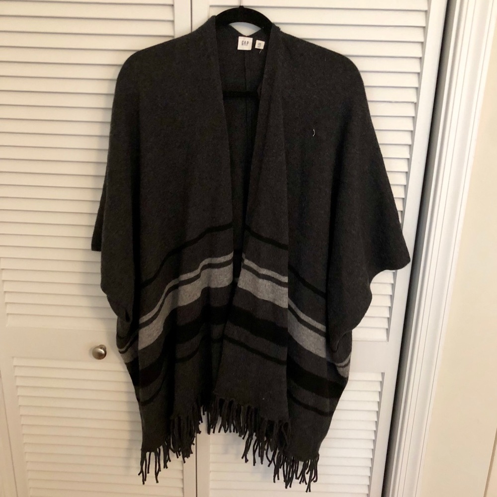 Gap Grey Poncho 100% Wool Cardigan